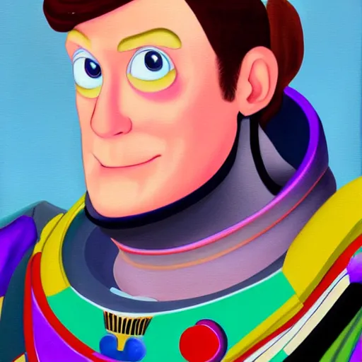 Image similar to a renaissance style portrait painting of Buzz Lightyear