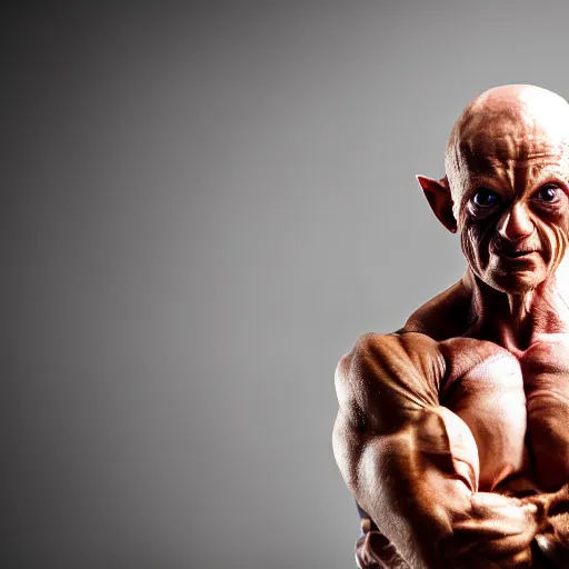 Prompt: bodybuilder gollum, 4 k, high detail, high - resolution photograph, professional photography, ultra - detail