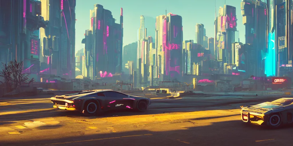 Prompt: A scene from Cyberpunk 2049 rendered by Beeple synthwave style environment concept digital art unreal engine WLOP trending on artstation