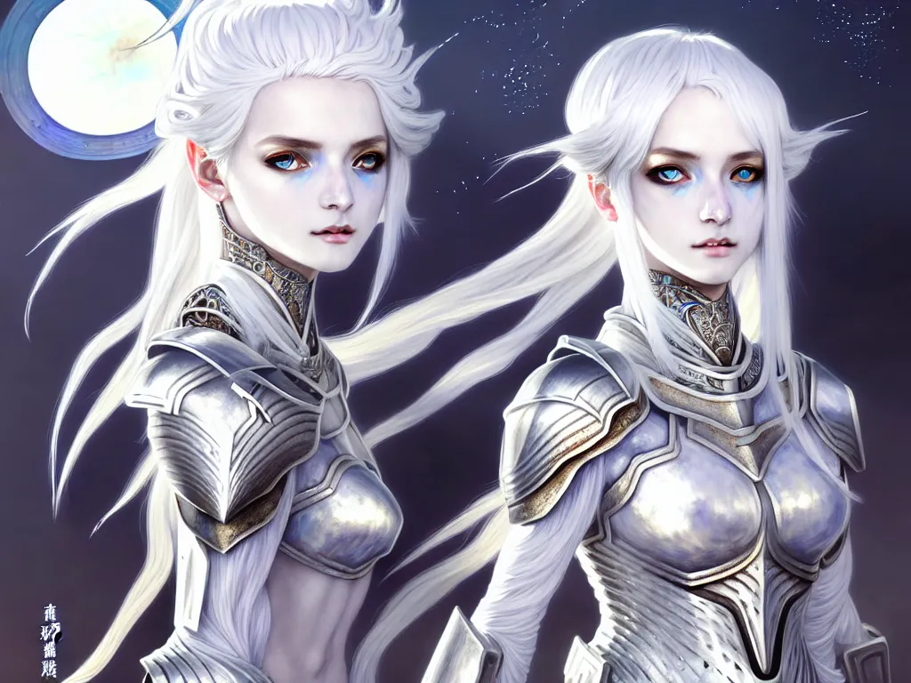 Image similar to portrait white hair knights of zodiac girl, matt white ice color armor, in ruined agora of athens sunrise, ssci - fi and fantasy, intricate and very beautiful and elegant, highly detailed, digital painting, artstation, concept art, smooth and sharp focus, illustration, art by ayanamikodon and tian zi and alphonse mucha and wlop