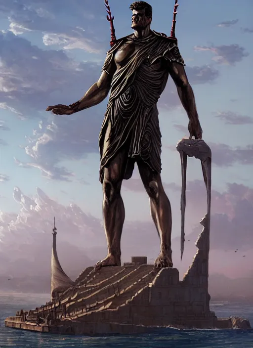 Prompt: the colossus of rhodes, epic science fiction horror digital matte painting by steve henderson and mark brooks ( and greg rutkowski ), extremely detailed, artstation