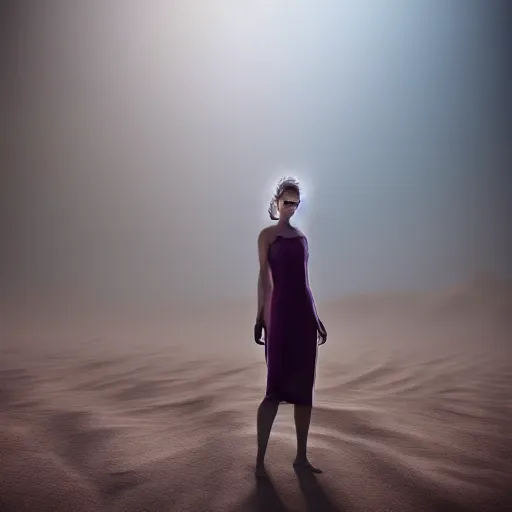 Image similar to woman in sandstorm, photorealistic, epic light, insanely detailed, cinematic lighting