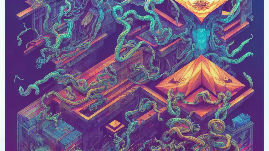 Image similar to arcane twisted turn of fate abstraction, centered award winning ink pen illustration, isometric abstract illustration by dan mumford, edited by craola, technical drawing by beeple and tooth wu, tiny details by artgerm and watercolor girl, symmetrically isometrically centered