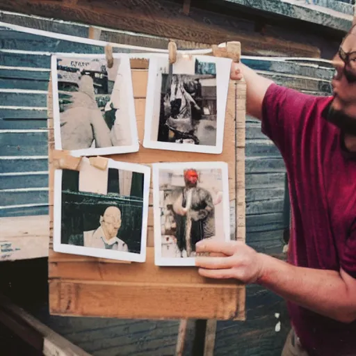 Prompt: a polaroid photo of a man using hand jack pallet