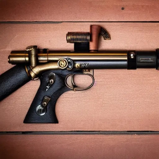 Image similar to A steampunk gun, 4k, ultra hd