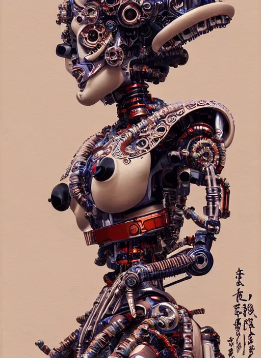 Image similar to portrait of a organic seductive cybernetic latex geisha mecha, satsuma ware, modern fine art, fractal, in the style of ghosts in the machine, intricate ornaments, elegant, highly detailed, digital photography, subsurface scattering, by greg rutkowski,