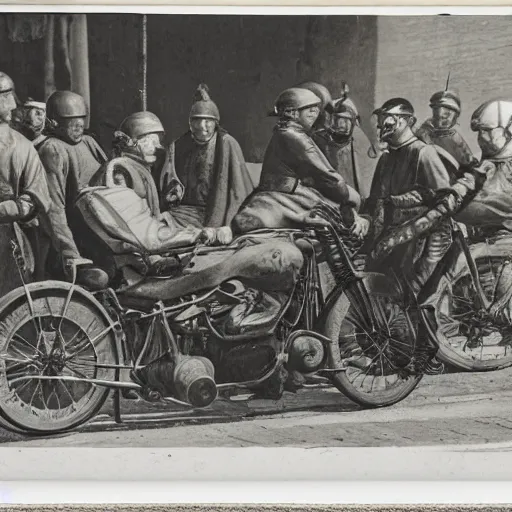 Prompt: photo of a man being drawn and quartered by motorcycles