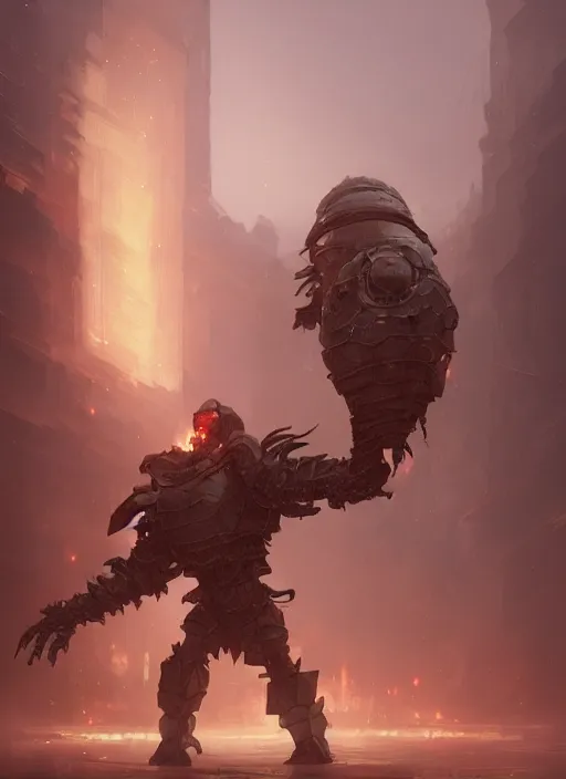 Image similar to a photorealistic dramatic hyperrealistic render of an armored fire golem by wlop, greg rutkowski, alphonse mucha, beautiful dynamic dramatic dark moody lighting, shadows, cinematic atmosphere, artstation, concept design art, octane render, 8 k