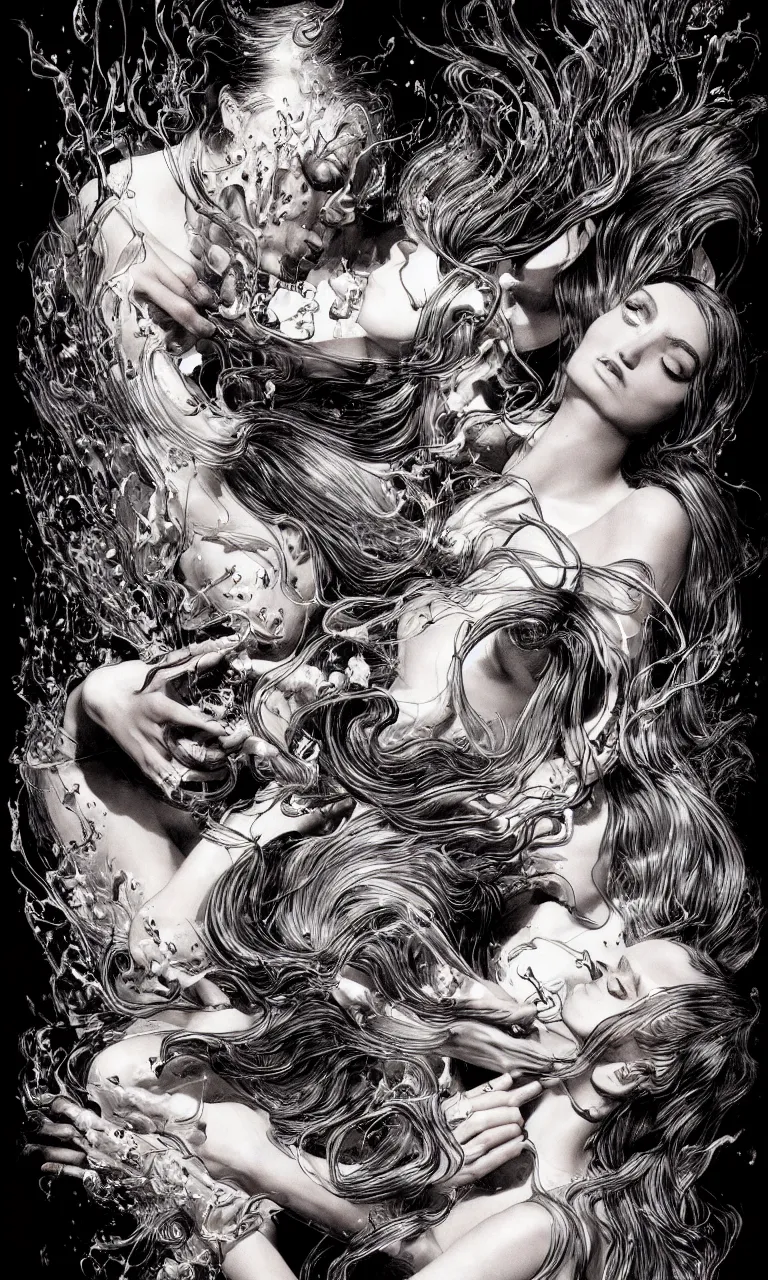 Image similar to fragrance advertising campaign by bernie wrightson, highly detailed