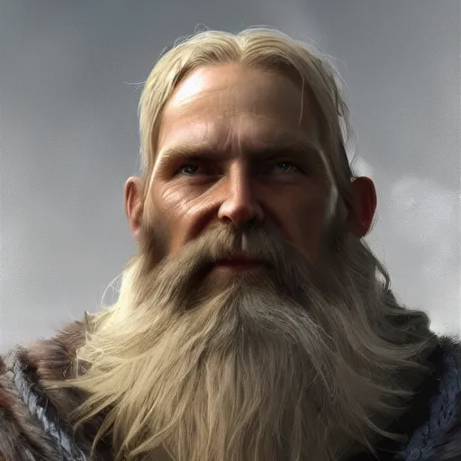 Prompt: Magnificent portrait of a Nordic God acting as a father figure, highly detailed, Artstation