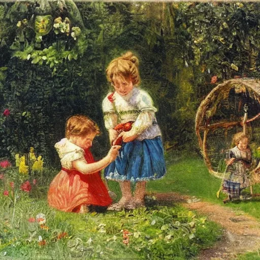 Prompt: children playing in the garden by Beskow Elsa.