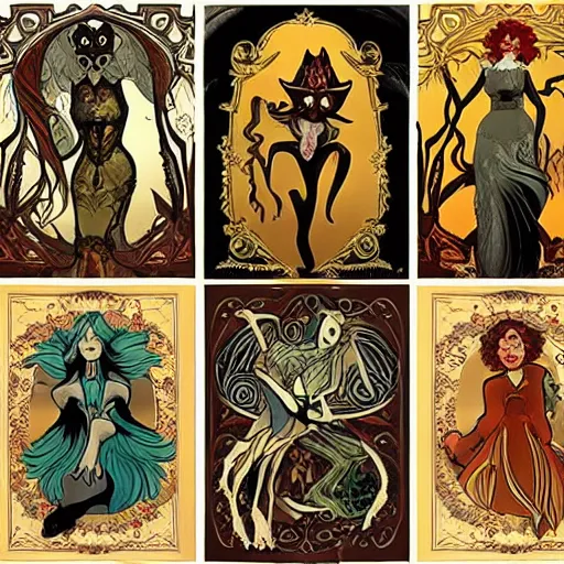 Image similar to artnouveau mythical scary creatures of layers of fear