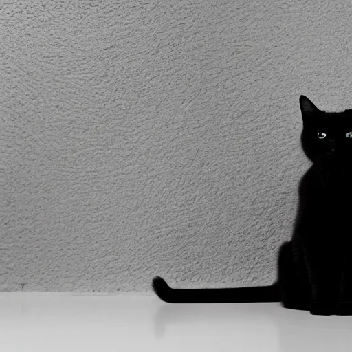 Prompt: national geographic photograph of a black cat sitting in a white room