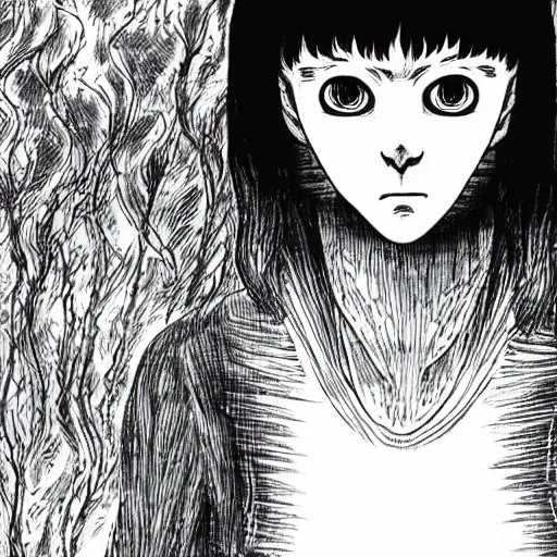 Prompt: manga panel of a skinwalker, junji ito, horror, scary, highly detailed,