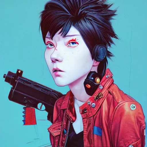 Image similar to prompt : soviet punk portrait soft light painted by james jean and katsuhiro otomo and erik jones, inspired by akira anime, smooth face feature, intricate oil painting, high detail illustration, sharp high detail, manga and anime 1 9 9 9