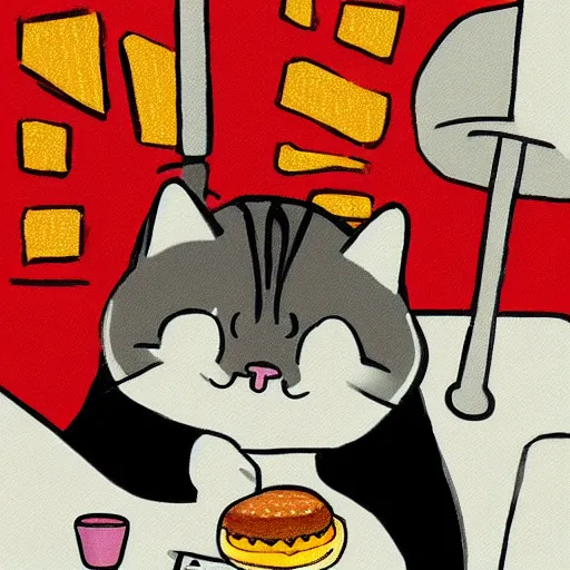 Prompt: cute fat cat eating a burger, digital art,concept art,no noise