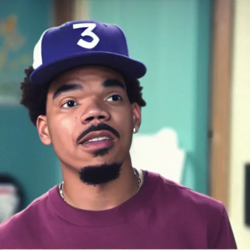 Prompt: a tv still of Chance The Rapper starring as a college student in a 1998 sitcom, 40mm lens
