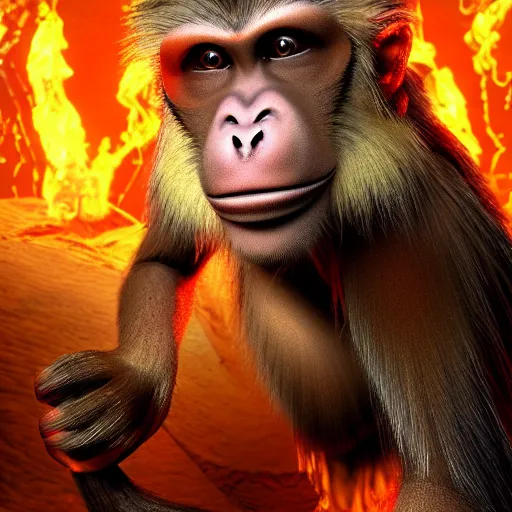 Prompt: pretty blond steampunk monkey surrounded by lava, 8 k, shallow depth of field, 8 k, ultra high detail, concept art,