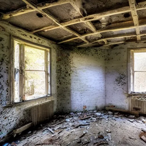 Prompt: inside an abandoned cottage