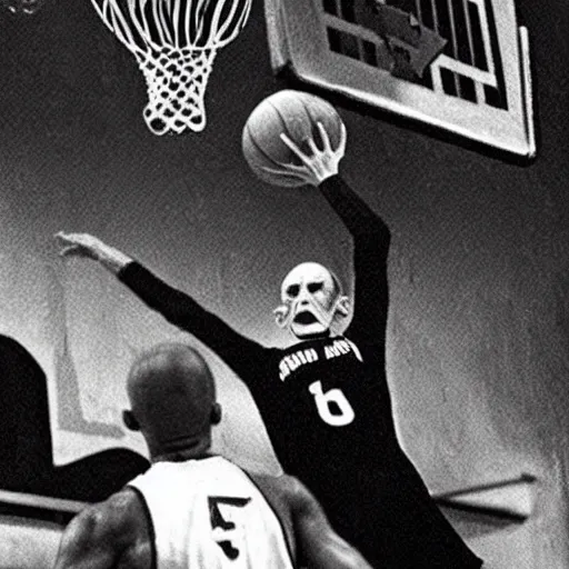 Image similar to count orlok slam dunk in basketball, award winning photograph