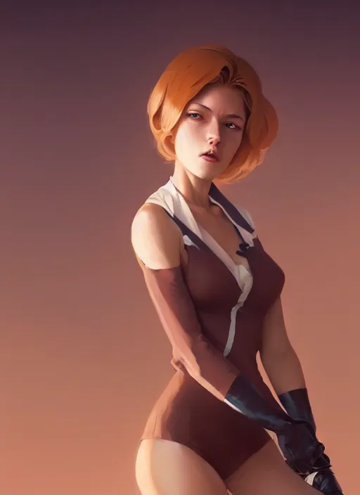 Image similar to ultradetailed beautiful panting of a stylish young lady wearing a brown foxgirl suit, dramatic, she has blond hair, distressed, volumetric light, by greg rutkowski, ilya kuvshinov, james jean, makoto shinkai, on artstation