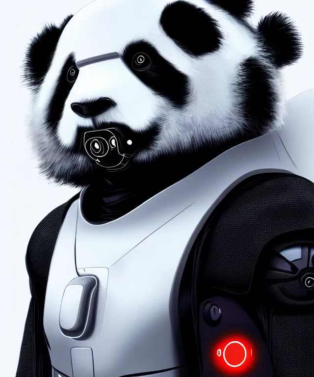 Image similar to futuristic cyberpunk android panda, duo tone, reflective skin, trending on Artstation