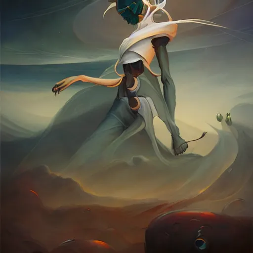 Image similar to the artwork of peter mohrbacher, flowing fabric robot prince