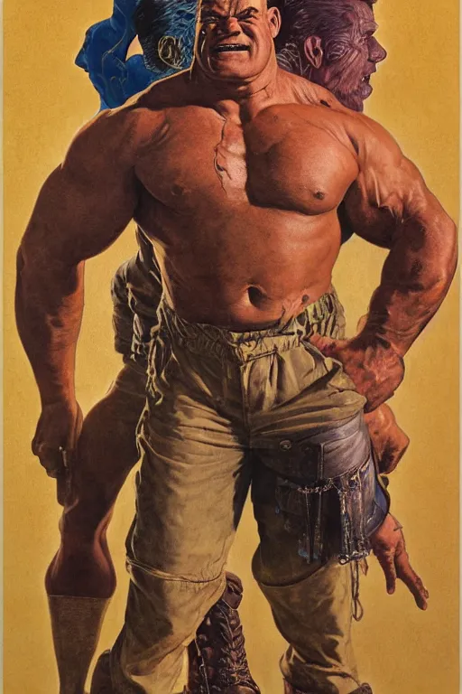 Image similar to upper body and head portrait of huge hulking jocko willink as marvel character wearing pants and shirt and boots and gold jewellery by alex ross and lawrence alma tadema and zdzislaw beksinski and norman rockwell and jack kirby and tom lovell and greg staples