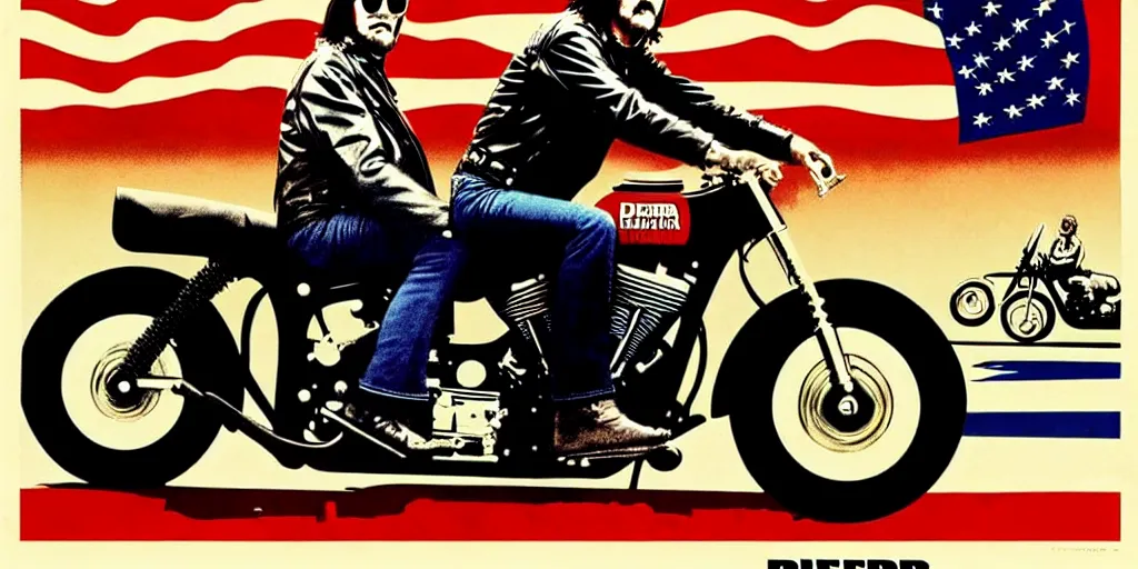 Image similar to easy rider, peter fonda, dennis hopper, poster