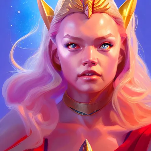 Image similar to portrait of she - ra, highly detailed, digital painting, artstation, concept art, illustration, by ken saito, lya pilnev, siwoo kim, christophe young, anna podedworna, yin zhen chu, zeronis, magdalena radziej,