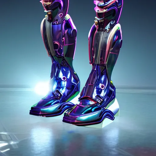 Image similar to futuristic cyber balenciaga sneakers, robot anatomy, highly detailed, 8 k, pbr, surreal, colorful, direct lighting, hyper realistic,