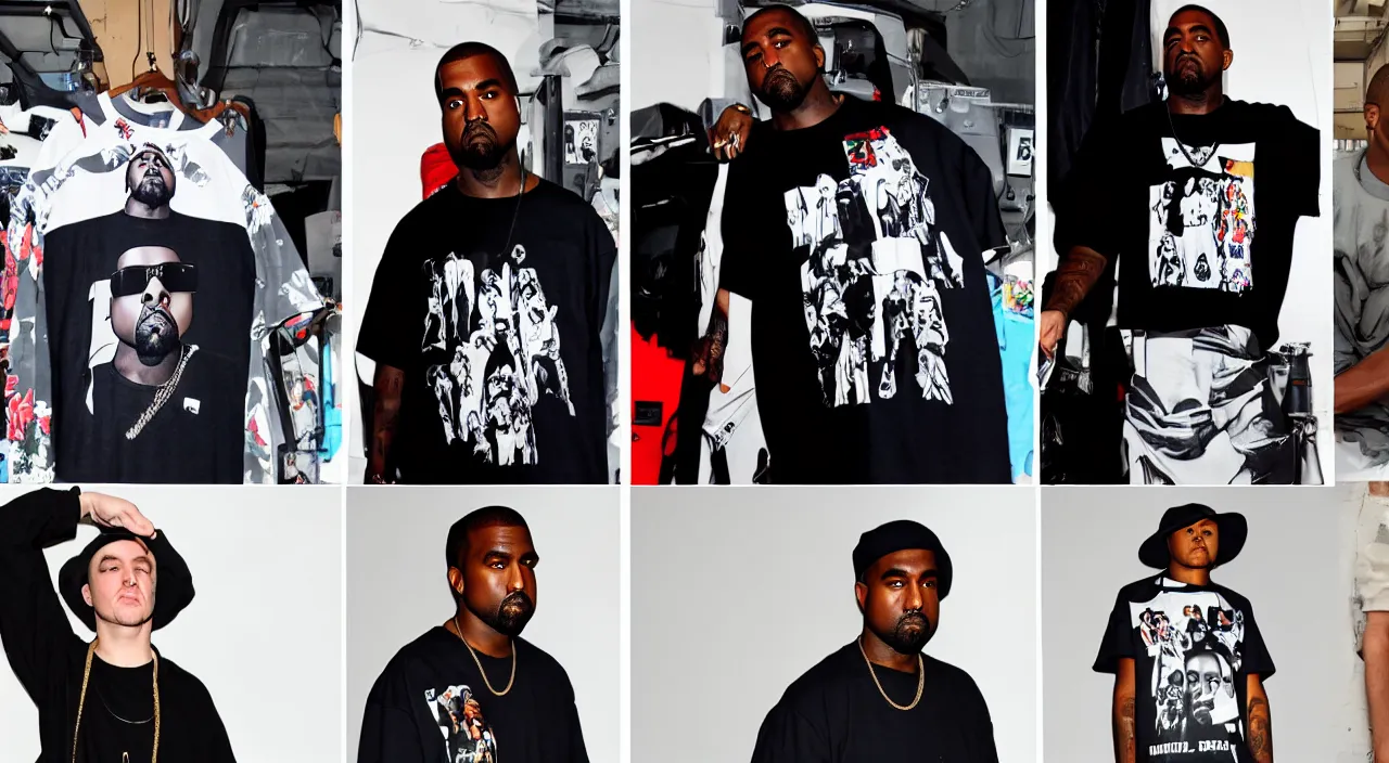 Image similar to A successful collab print on a T-shirt in these days by Kanye West by Virgil Abloh by A-COLD-WALL* by GOLF WANG by STÜSSY by VETEMENTS , trending on markets, sold out piece