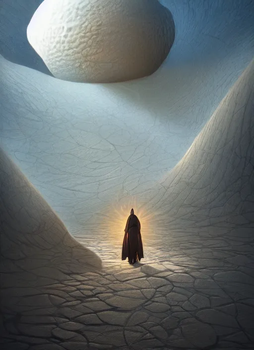 Image similar to Michael Whelan art directs Dune, veil in the dust, photorealistic, 3d render, award winning render, unreal engine, octane render, studio lighting, 8k, hd