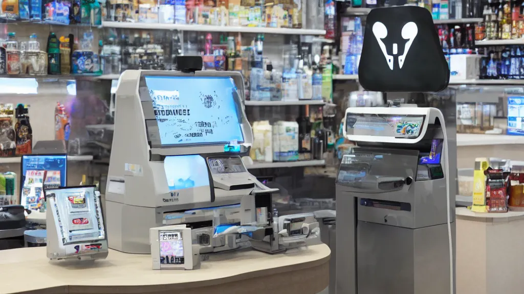 Image similar to cloudpunk unilateral convenience store robo - cashier