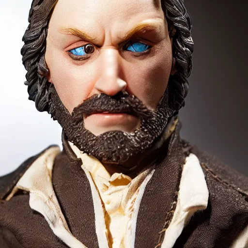 Image similar to action figure from the broadway musical les miserables, studio lighting, highly detailed, product photography