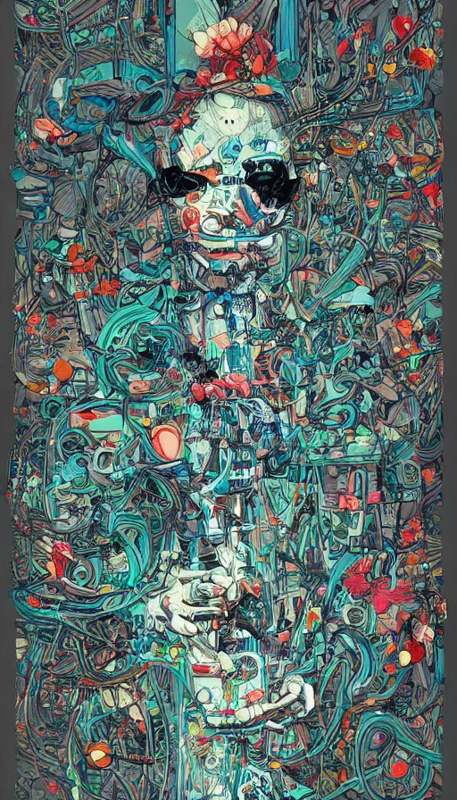 Image similar to techno artwork, by james jean,