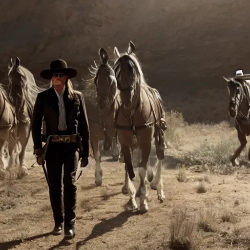 Prompt: screenshot of the lone ranger walking ont a tv film set with a film crew, behind the scenes, 2 4 mm lens, directed by wince mcstevens, tense scene, moody dramatic light