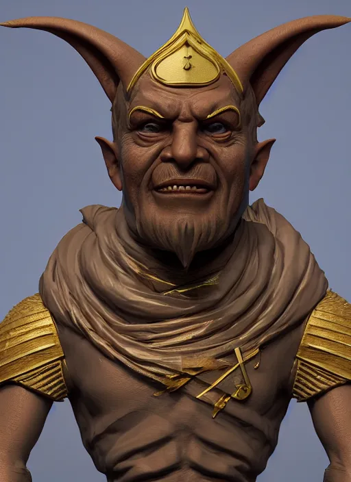 Image similar to bust of sheikh mohammad ruler of dubai, drak fantasy goblin, head and torso only, cinematic lighting, studio quality, smooth render, unreal engine 5 rendered, octane rendered, art style by klimt and nixeu and ian sprigger and wlop and krenz cushart.