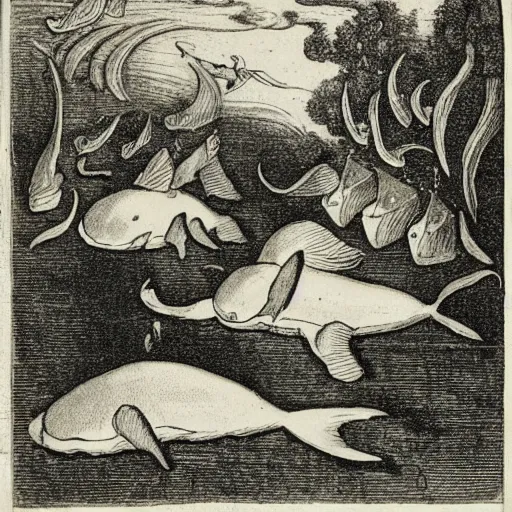 Image similar to orcas reading from a magical book, engraving from 1700s