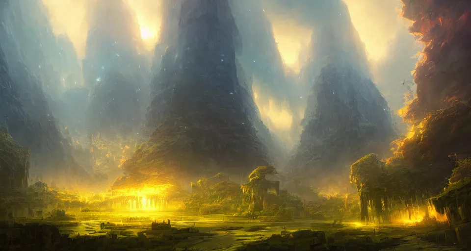 Image similar to a wide landscape of the beautiful world that came after destruction of the human kind, by andreas rocha, 8k, cinematic, hyper-detailed, imax quality, art-station, digital painting