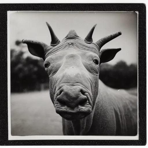 Image similar to poloroid photography of a red rhino in new york,