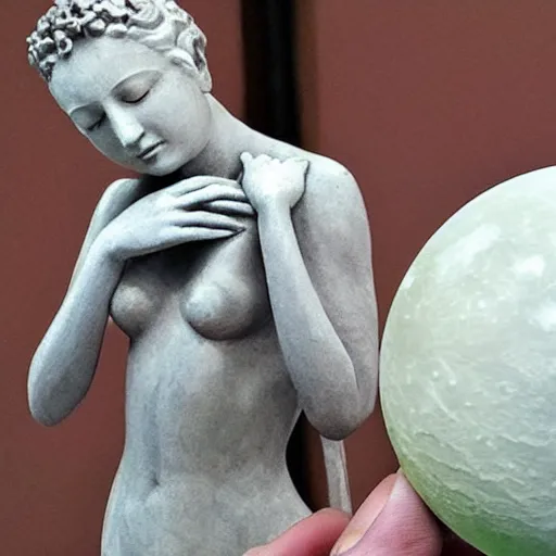 Prompt: a goddess holds a moon, sculpture, hyperrealistic.