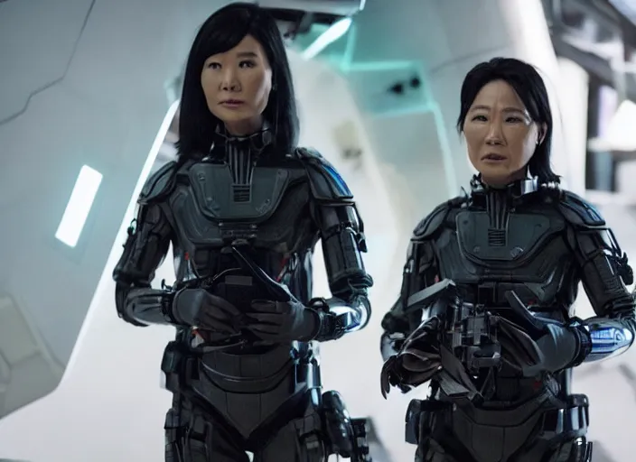 Image similar to film still of amy wong in the new scifi movie, 4 k