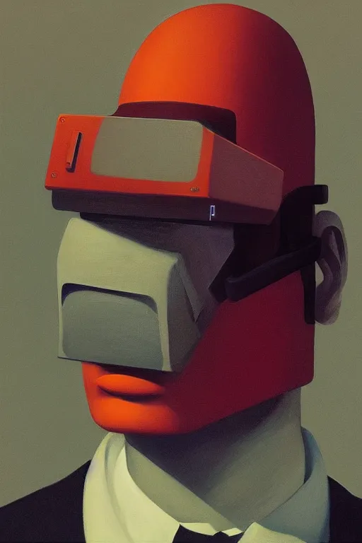 Image similar to satoshi nakamoto wearing oculus and bitcoin over his head edward hopper and james gilleard, zdzislaw beksisnski, higly detailed