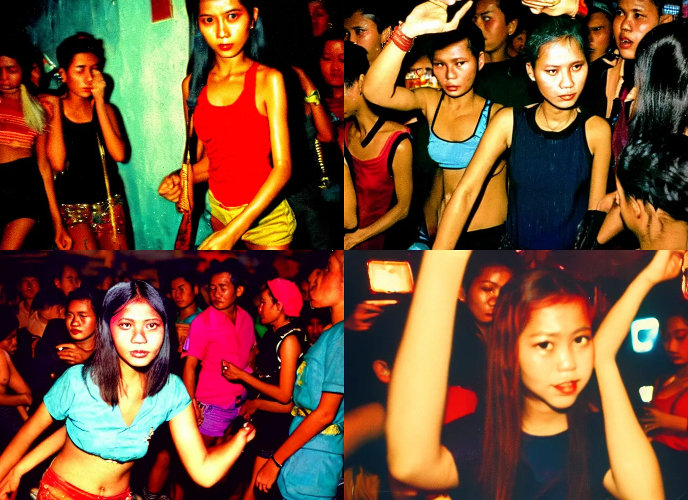 Image similar to A girl in the Nightclubs in Indonesia, 90's professional color photograph.