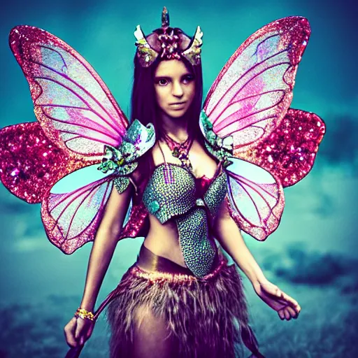 Prompt: photo of a beautiful! fairy warrior with jewel encrusted armour