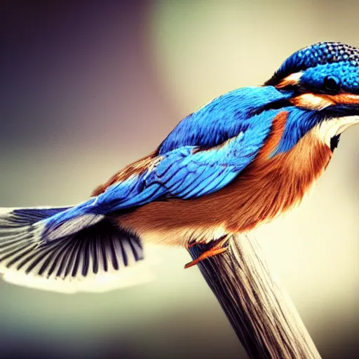 Prompt: kingfisher bird looking majestic, hyperrealistic photograph, dim volumetric lighting, extremely hyper detailed, intricate, epic composition, cinematic lighting, masterpiece, trending on artstation, stunning, hdr, smooth, sharp focus, high resolution, award, winning photo, dslr, 5 0 mm