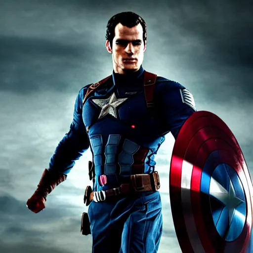 Prompt: if Henry Cavill was captain America, cinematic, epic, cool, photo realistic, 4k, high detail