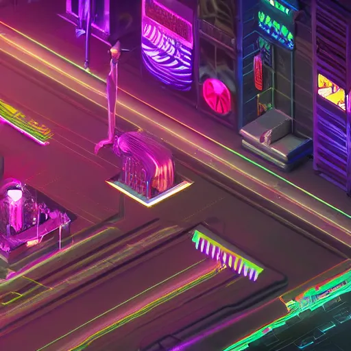Image similar to isometric futuristic neon city at night bladerunner unreal engine 4 k artstation