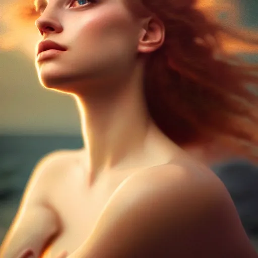 Image similar to photographic portrait of a stunningly beautiful siren renaissance female, in soft dreamy light at sunset, contemporary fashion shoot, by edward robert hughes, annie leibovitz and steve mccurry, david lazar, jimmy nelsson, extremely detailed, breathtaking, hyperrealistic, perfect face, octane render